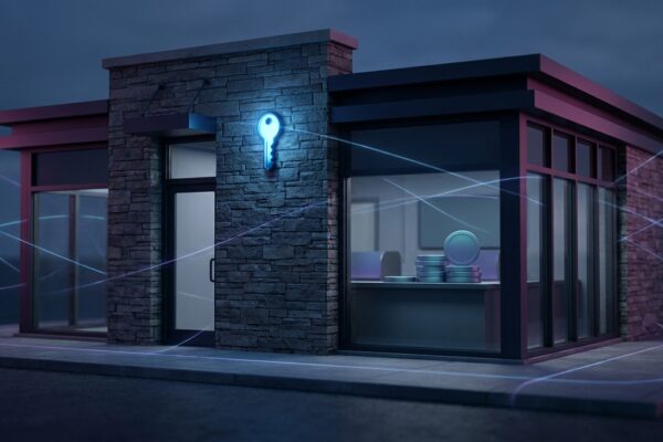 Ilustración: a small community bank branch exterior with modern digital payment infrastructure implied. Ilustración generada con IA.