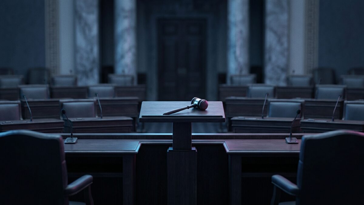 Ilustración: the US Senate chamber interior. Ilustración generada con IA.