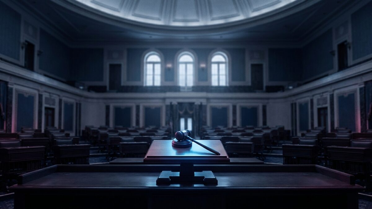 Ilustración: the United States Senate chamber interior. Ilustración generada con IA.