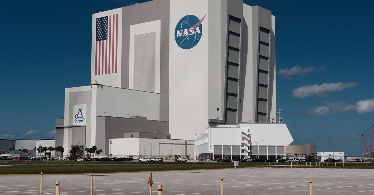 The iconic Vehicle Assembly Building at NASA's Kennedy Space Center, Florida.