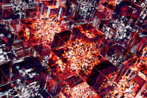 Abstract image featuring digital cubes with vibrant LED lighting effects, representing technology.