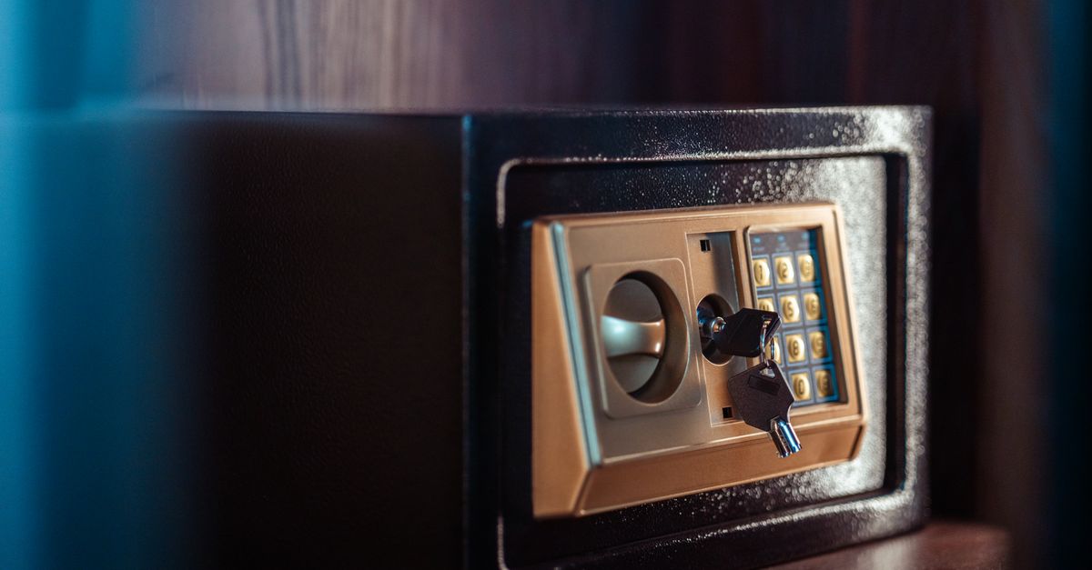 Close-up image of an electronic safe with a key in Baghdad, Iraq.