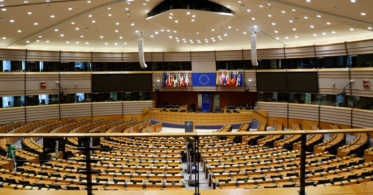 Empty European Parliament auditorium in Brussels, Belgium.